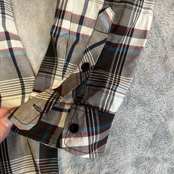 Reclaim Athletic 2XL Plaid Button Down Long Sleeve Shirt Black Gray White Blue - Picture 6 of 11